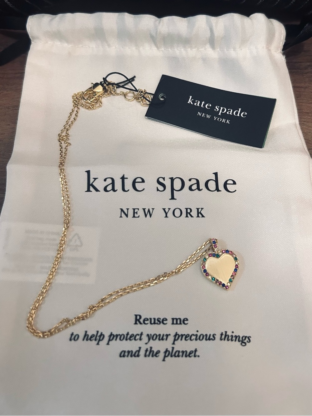 kate spade Gold Heart Pendant Necklace with Multicolor Gem Border